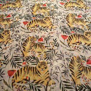 Printed Village Tiger Print Scarf with Floral Accents